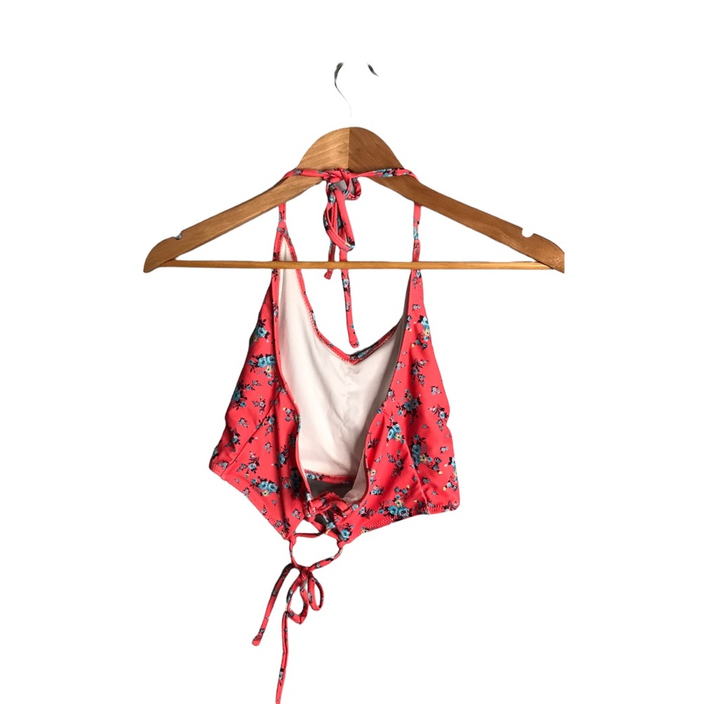 Cupshe | Pink Floral Tankini Bikini Top lace Up back halter tie bikini top • - Picture 5 of 7